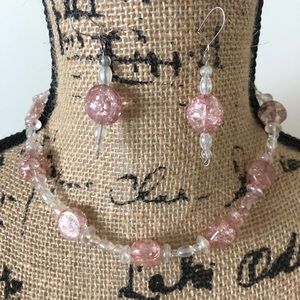 Pink crystal bead necklace & earrings